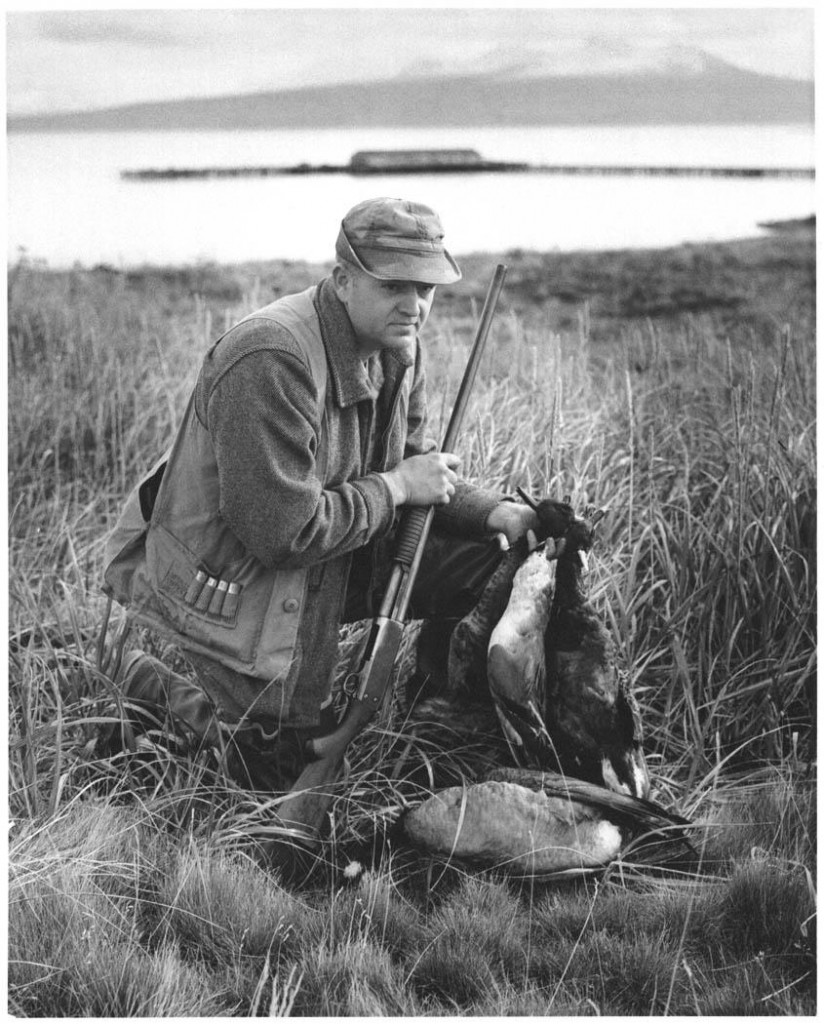 Hunter with several delicious dead ducks